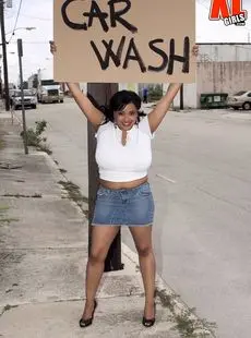 Black Bbw Sunny Dee Soaps Up Her Massive Boobs While Running A Car Wash