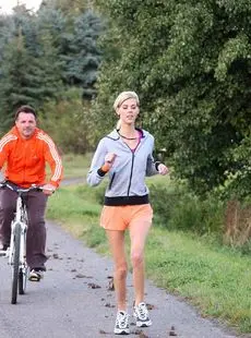 Blonde Jogger Gives Up Her Virgin Pussy To A Passing Cyclist
