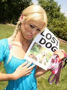 Blonde Rebecca Blue With Pigtails Looks For Her Lost Dog And Finds A Hard Cock