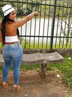 Brazilian Milf Alessandra Marques Strutting Outdoors In Denim Jeans