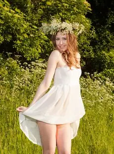Garden Goddess Ginger Frost Spreads Long Legs Wide Among The Wild Blossoms
