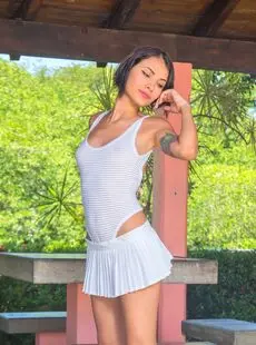 Nataly Leon Dropping Her Short Skirt To Finger Her Tight Pussy In The Gazebo