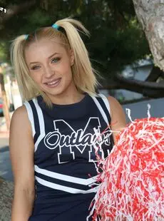 Petite Blonde Cheerleader In Pigtails Alyssa Branch Flashes Hot Panty Upskirt