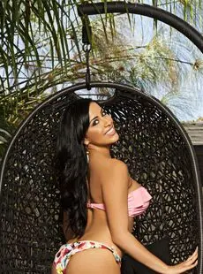 Stacked Ebony Latina Bunnie Brook Strips Her Bikini Under The Pool Waterfall