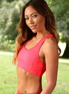 Tanned Athlete In Gym Outfit Natalia Forrest Does Exercise And Strips Outdoors 65412846