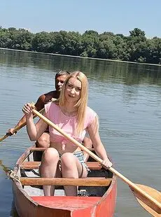 Young Blonde And Her Guy Friend Canoe Out To An Island To Fuck In Nature