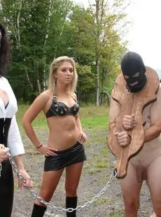 Three Super Sexy Femdoms Discipline And Torture Their Masked Slave Outside 62941354