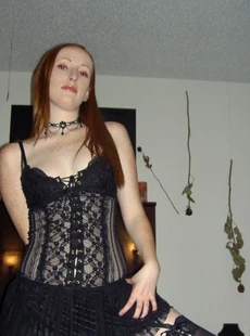 AMALAND Gothic red headed girl flashes her tits