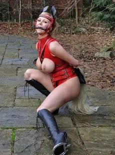 PetAndPonyGirls Ariel Ponygirl in red outdoors   62 images