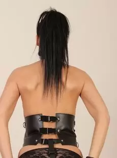 BeltBound Alyssia Gagged In A Leather Corset