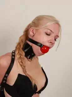 BeltBound Vanessa R Huge Red Ball Gag And Tight Armbinder